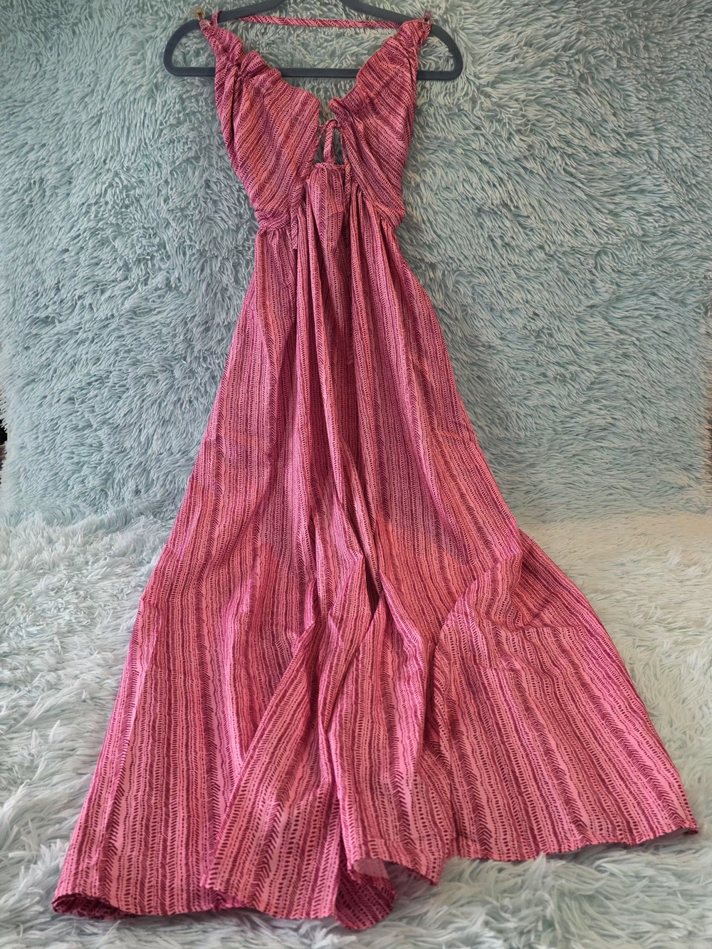 Pink Striped Tie-Front Sleeveless Maxi Dress - Size S